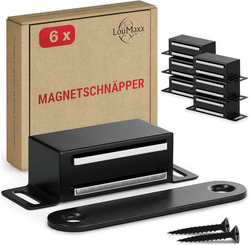 LouMaxx Magnetschnäpper Edelstahl - Haltekraft 6kg - 6er Set