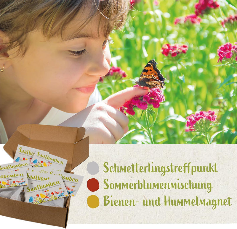 LouMaxx Set aus 10x3 handgemachten Saatbomben, Ostergeschenke Kleinigkeit, Blumensamen als Gastgeschenk, nachhaltige Samen Kinder Mitgebsel, ökologische Pflanzkugeln mit über 50 Arten Blumen & Kräutern