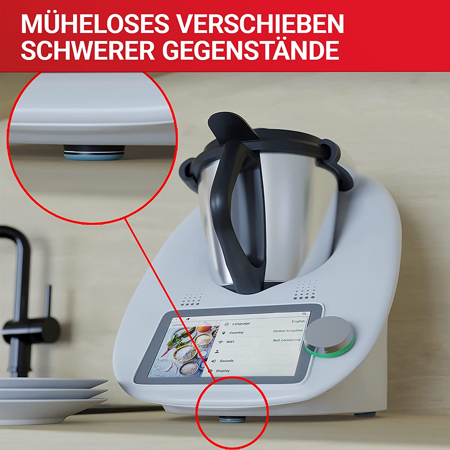 LouMaxx Teflongleiter selbstklebend – Möbelgleiter Ø 20mm | Stuhlgleiter aus hochgleitfähigem PTFE | Hochwertige Gleiter für Stühle, Möbel und für Thermomix - 16er Set Möbelgleiter Teppich