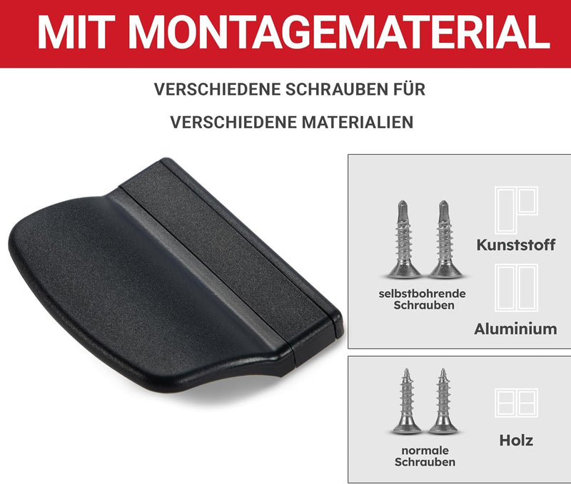 LouMaxx Balkontürgriff außen anthrazit für platzsparende Montage zwischen Tür und Rolladen. 2er Set Terrassentür Griff inkl. Schrauben, Ziehgriff mit Schraubenabdeckung