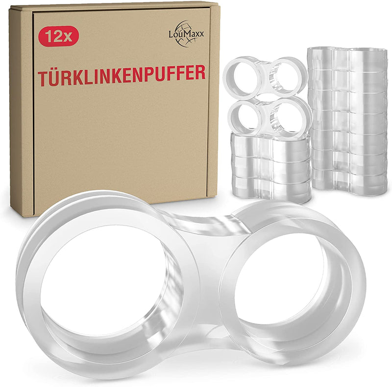 LouMaxx Türklinkenpuffer - 12er Set transparente Doppel Türstopper Klinke – Türgriff Puffer - Türgriff Stopper - Türgriff Schutz – leicht montiert