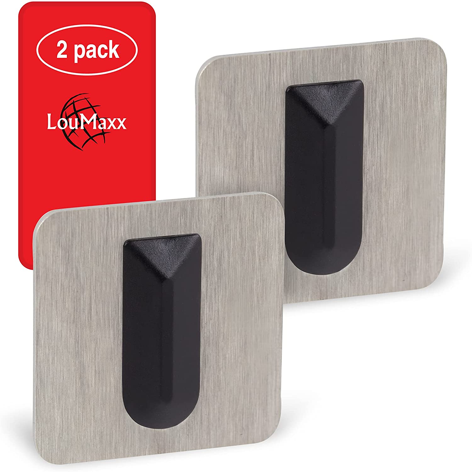 LouMaxx Türstopper Wand selbstklebend 2er Set | Türstopper Wandmontage 32 x 32 mm Rechteck | edle Wandtürstopper aus gebürstetem Edelstahl