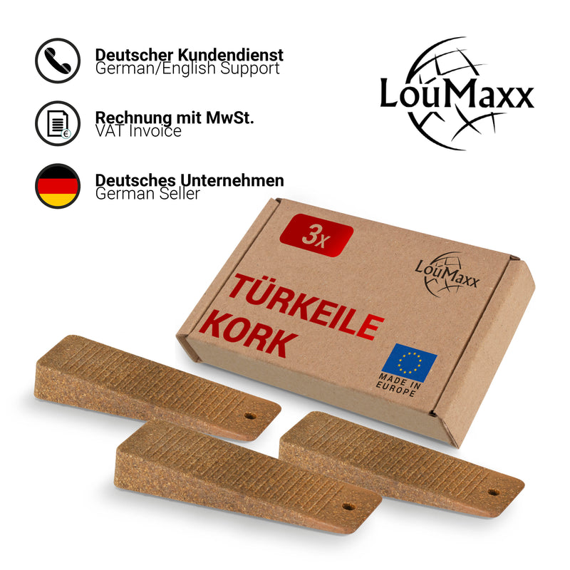 LouMaxx Türkeil - Türstopper Boden 3er Set, Kork - Türstopper Keil aus Kork und Gummi - Türstopper Gummi - Türkeil Gummi - Geruchsfreier Gummikeil bietet perfekten Halt auf allen Böden