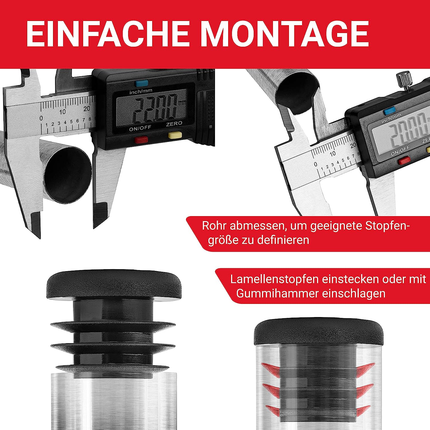 LouMaxx Lamellenstopfen Ø 22 mm | Formrohrstopfen schwarz für Ø 22 mm Rohr | Runde Zaunpfosten Kappen aus robustem Kunststoff | 10er Set Rohrstopfen Ø 22 mm für perfekten Schutz