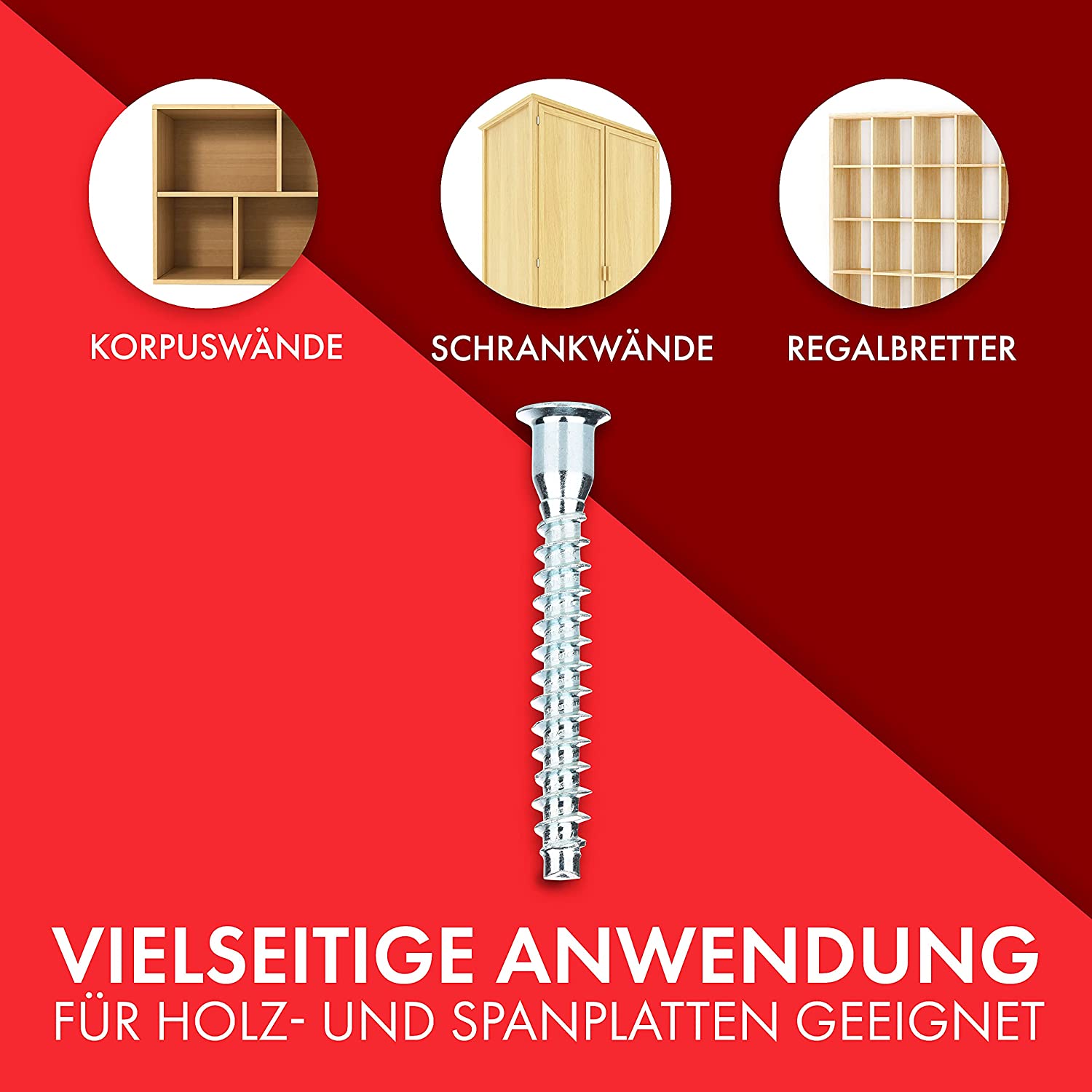 LouMaxx Verbindungsschraube 5 x 50 mm | 50er Set Schrankverbinder Schrauben aus verzinktem Stahl | Confirmat Innensechskant | Möbelschraube mit Senkkopf für eine stabile Verbindung aller Holzbretter