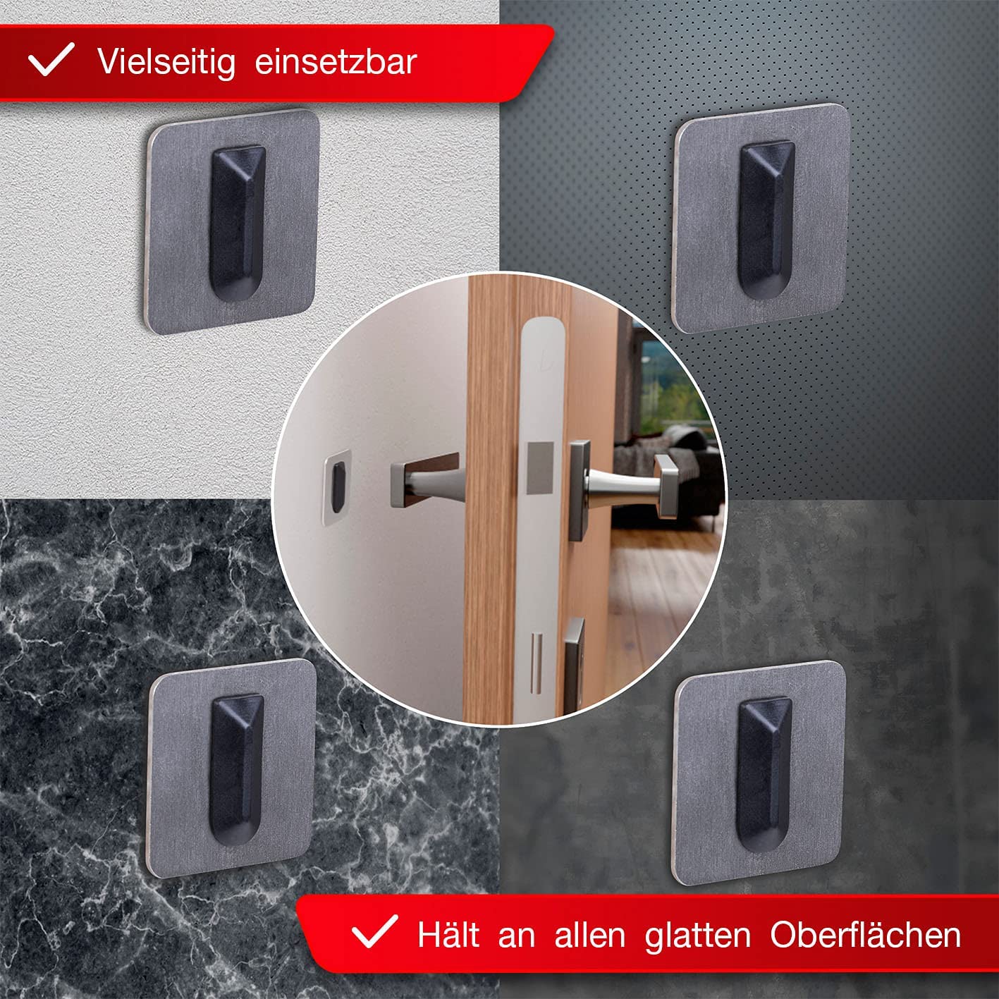 LouMaxx Türstopper Wand selbstklebend 2er Set | Türstopper Wandmontage 32 x 32 mm Rechteck | edle Wandtürstopper aus gebürstetem Edelstahl