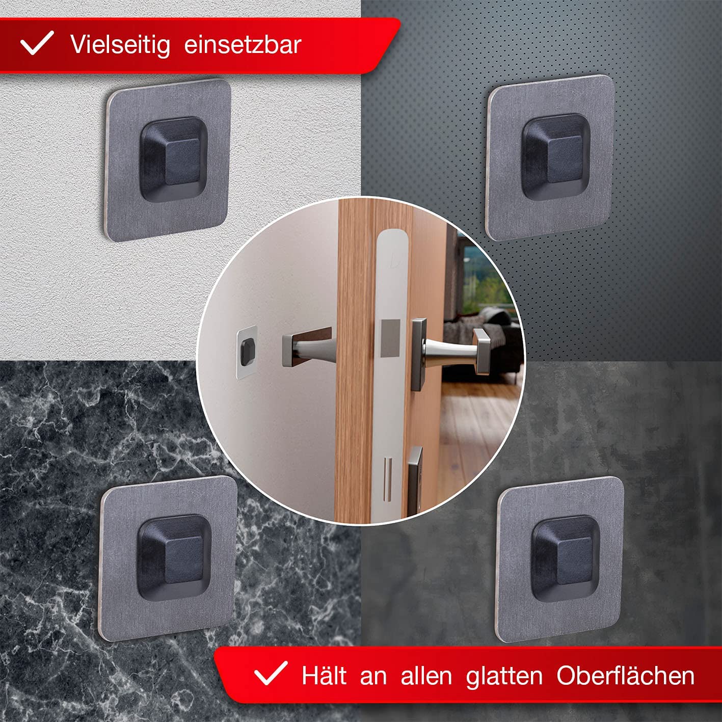 LouMaxx Türstopper Wand selbstklebend 2er Set | Türstopper Wandmontage 32 x 32 mm Quadrat | edle Wandtürstopper aus gebürstetem Edelstahl