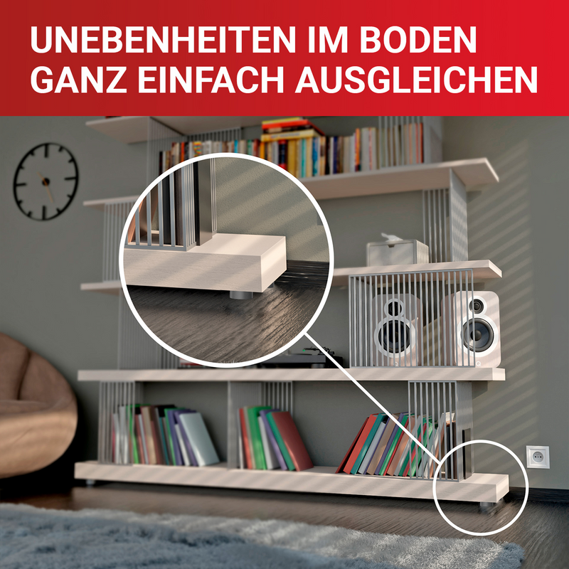 LouMaxx Möbelfüße höhenverstellbar – 4er Set Mini Schrank Füße aus robustem ABS-Kunststoff – Füße für Möbel mit Tragfähigkeit bis 200 kg – Stabile Schrank Erhöhung in Anthrazit inkl. Montagematerial