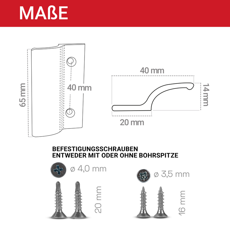LouMaxx Balkontürgriff außen – Robuster Terrassentür Griff aus Aluminium - Wetterfester, langlebiger Türgriff Pulverbeschichtet in Weiß inkl. Montagematerial