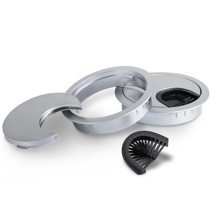 LouMaxx Kabeldurchführung 58mm Ø - 2er-Set Metall matt Chrom Kabeldurchführung Schreibtisch mit Staubdichtung - Für mehr Ordnung und Übersicht