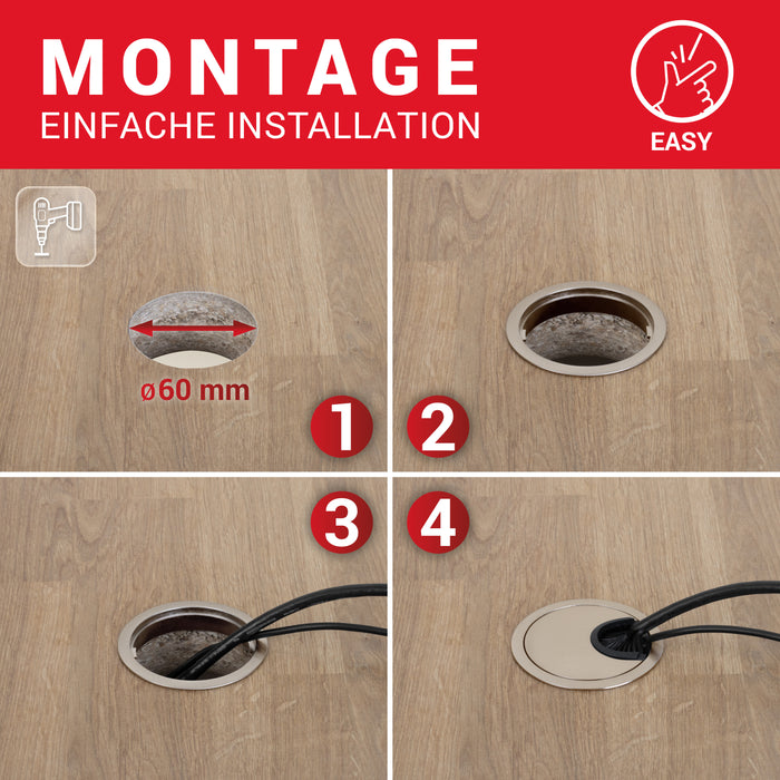 LouMaxx Kabeldurchführung 60 mm Ø –  2er Set Metall matt Nickel Kabeldurchführung Schreibtisch mit Bürstendichtung