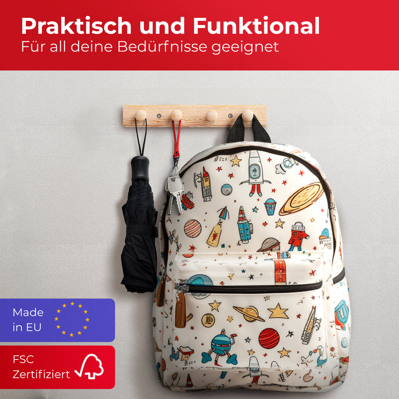 LouMaxx Hakenleiste Holz aus Kiefer mit 4 Holzhaken – Wandgarderobe Holz - Garderobe Kinder - Garderobe Holz - Kleiderhaken Holz zur Wandbefestigung
