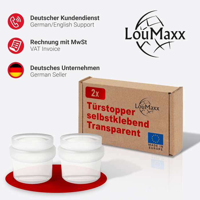 LouMaxx Türstopper Boden selbstklebend - 2er Set rund transparent zum kleben - Bodentürstopper für alle Hartböden geeignet