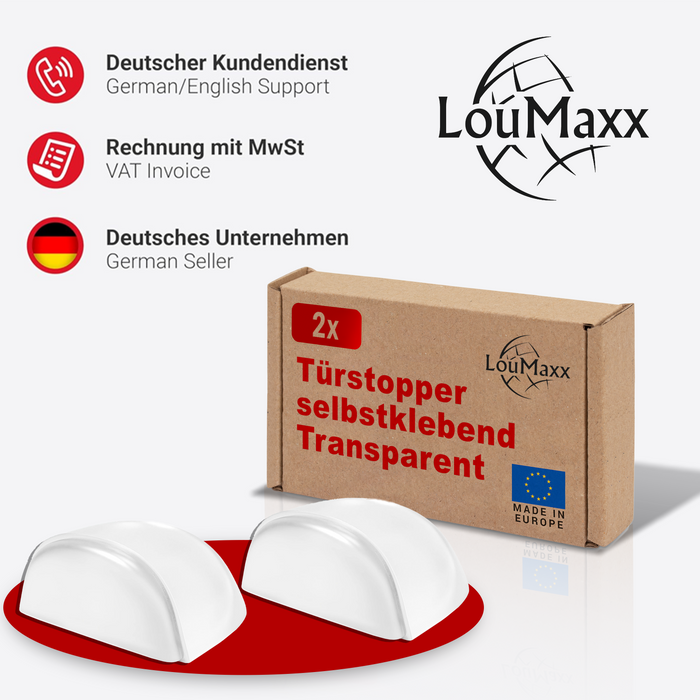 LouMaxx Türstopper Boden selbstklebend - 2er Set halbrund transparent zum kleben - Bodentürstopper für alle Hartböden geeignet