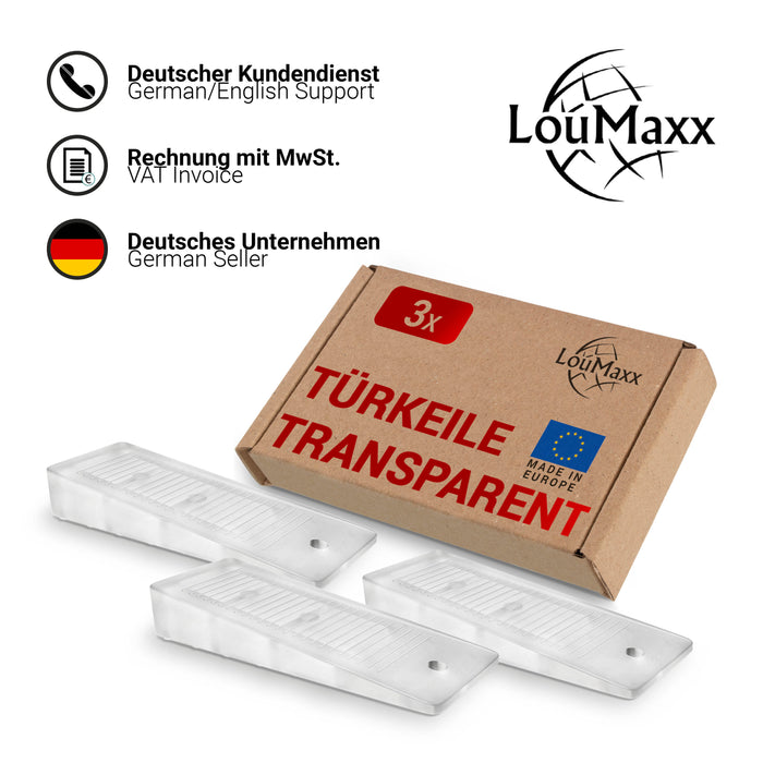 LouMaxx Türkeil - Türstopper Boden 3er Set, transparent - Türstopper Keil aus Gummi - Türstopper Gummi - Türkeil Gummi - Geruchsfreier Gummikeil