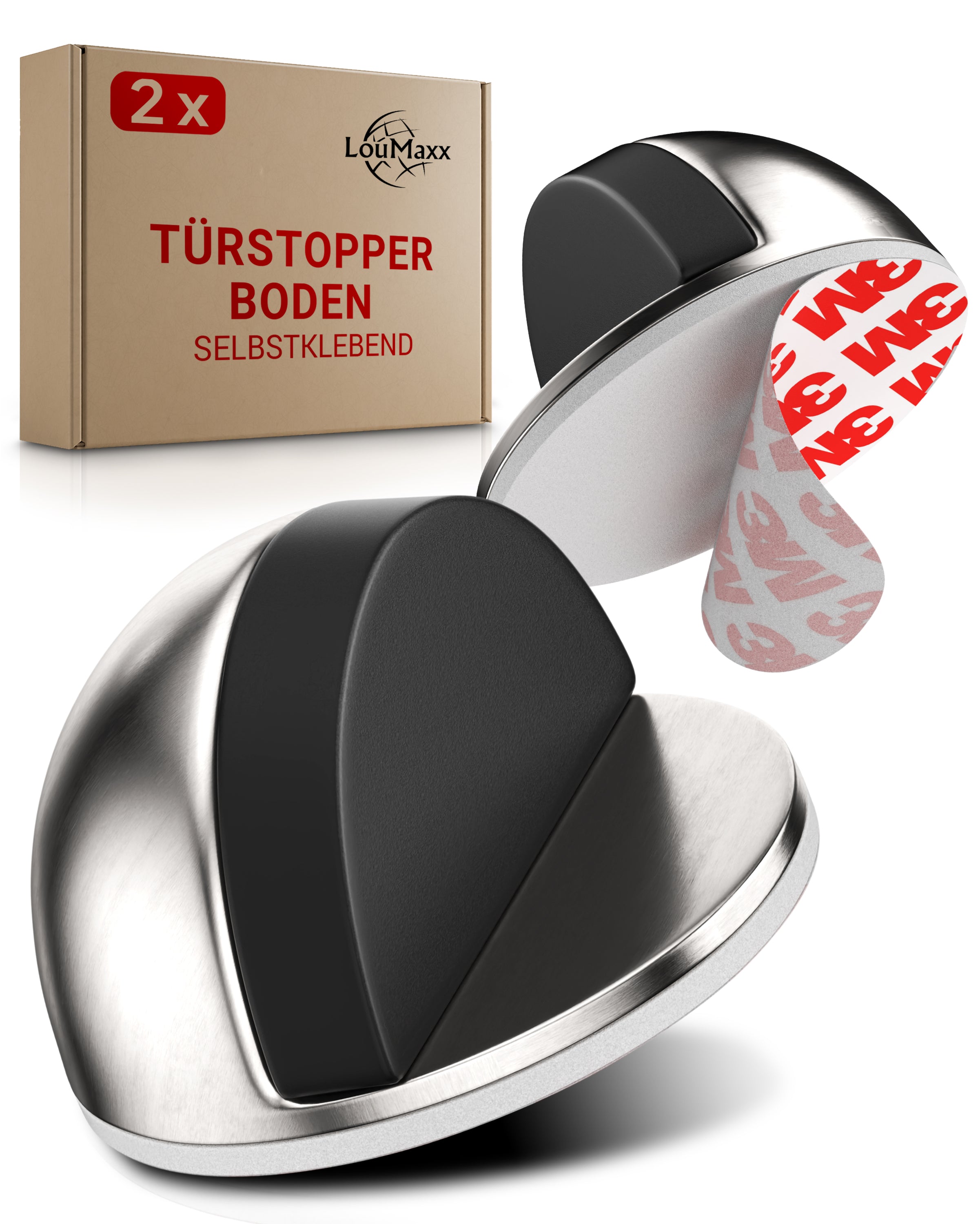 LouMaxx Türstopper Edelstahl Boden - Bodentürstopper selbstklebend in Edelstahl Optik - vermeidet als Türpuffer Beschädigungen an Tür und Wand - ein Türstopper ohne Bohren 2 Stück