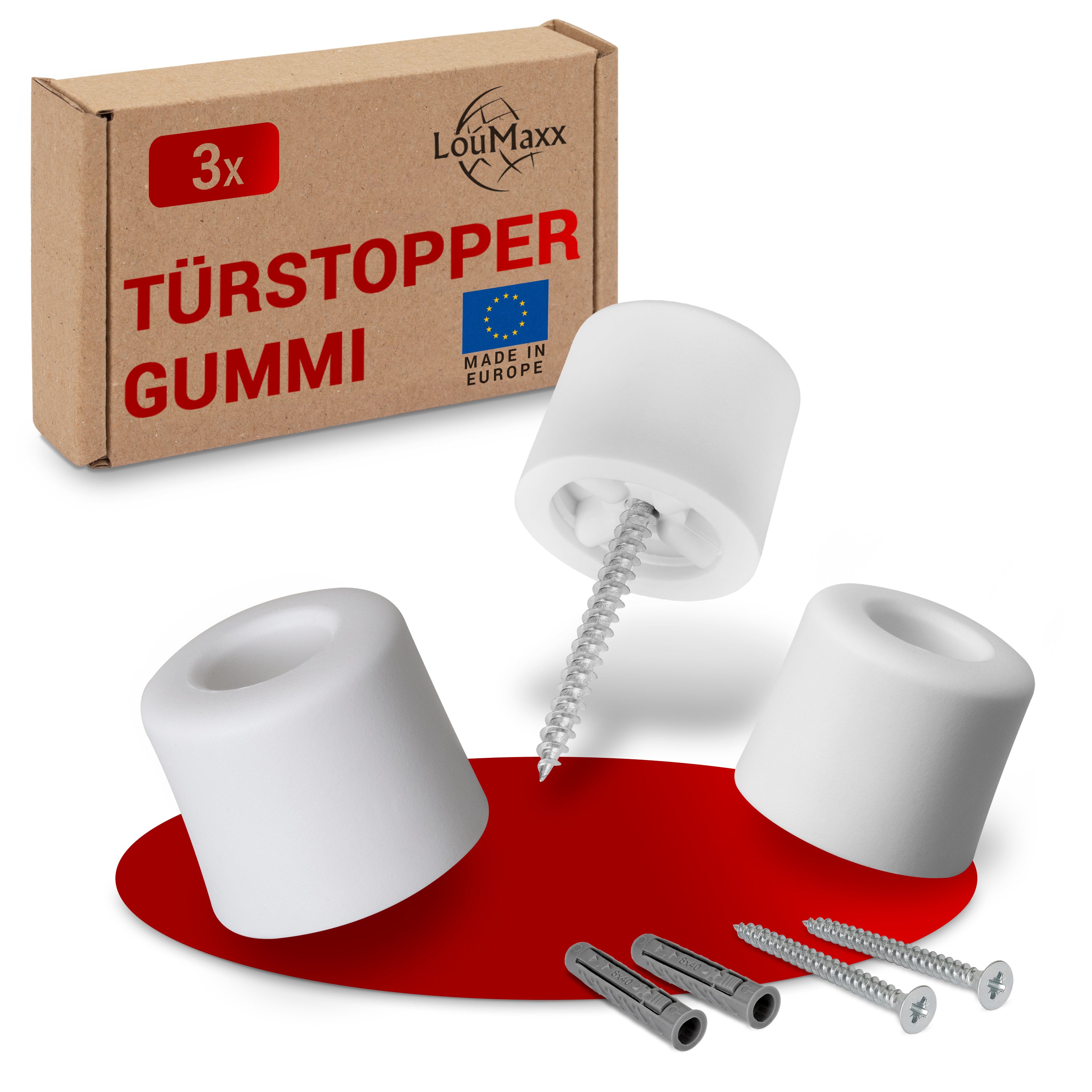 LouMaxx Türstopper Boden Schrauben aus Gummi - 3er Set in weiß - Türstopper Gummi - Türstopper Kunststoff - Türstopper Bodenmontage