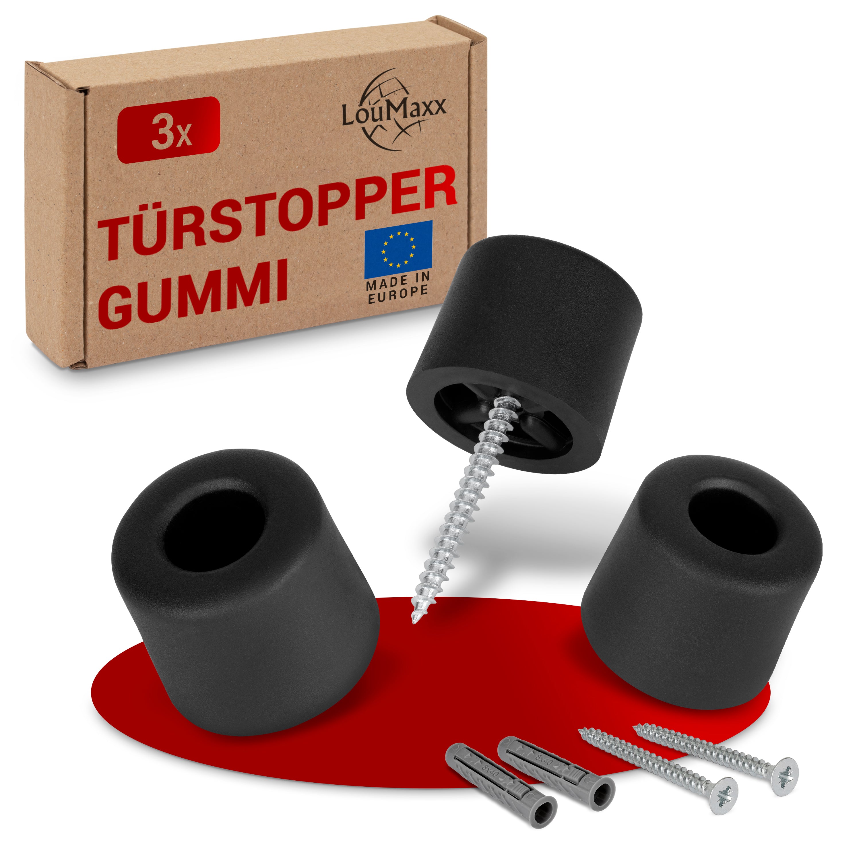 LouMaxx Türstopper Boden Schrauben aus Gummi - 3er Set in schwarz - Tü