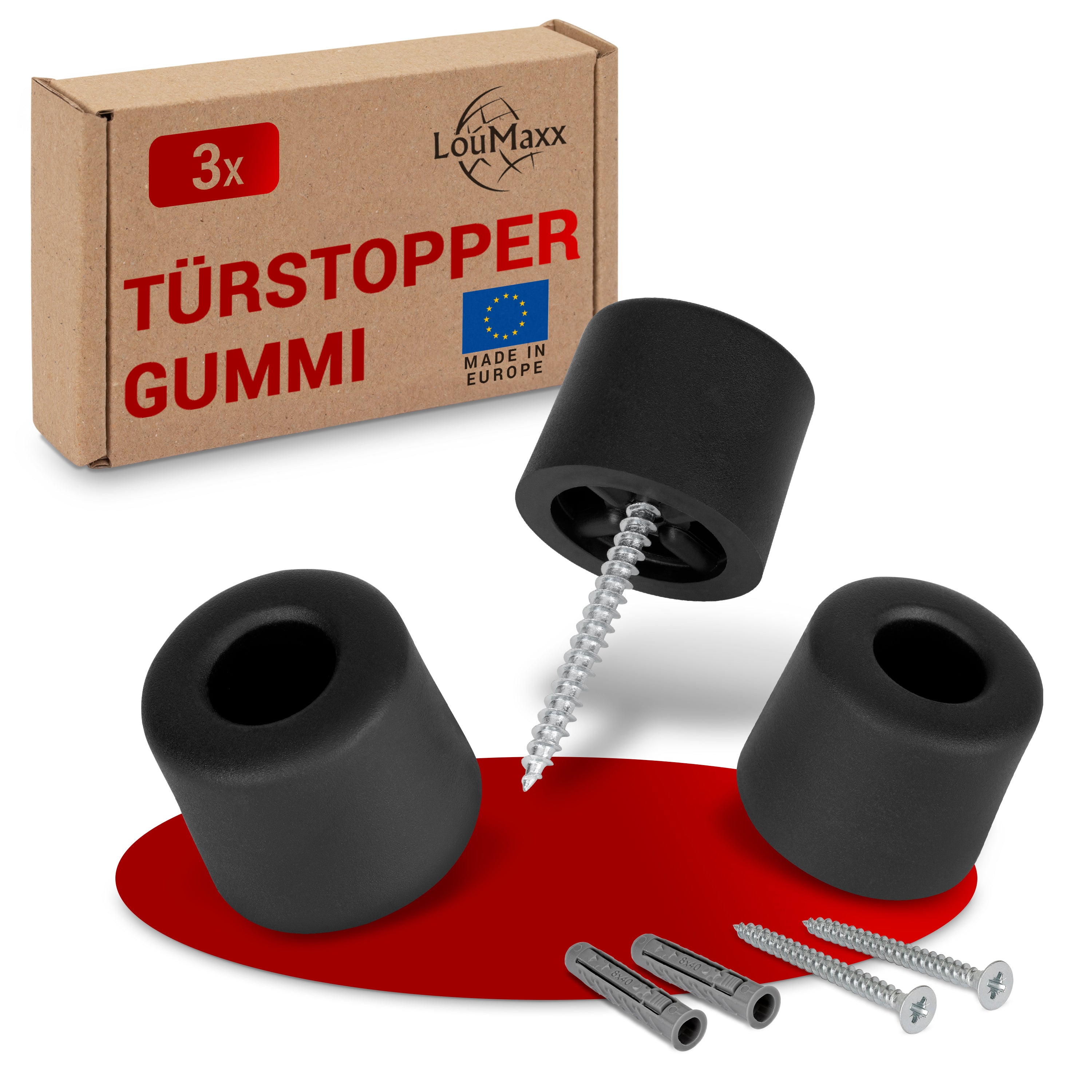 LouMaxx Türstopper Boden Schrauben aus Gummi - 3er Set in schwarz - Türstopper Gummi - Türstopper Kunststoff - Türstopper Bodenmontage