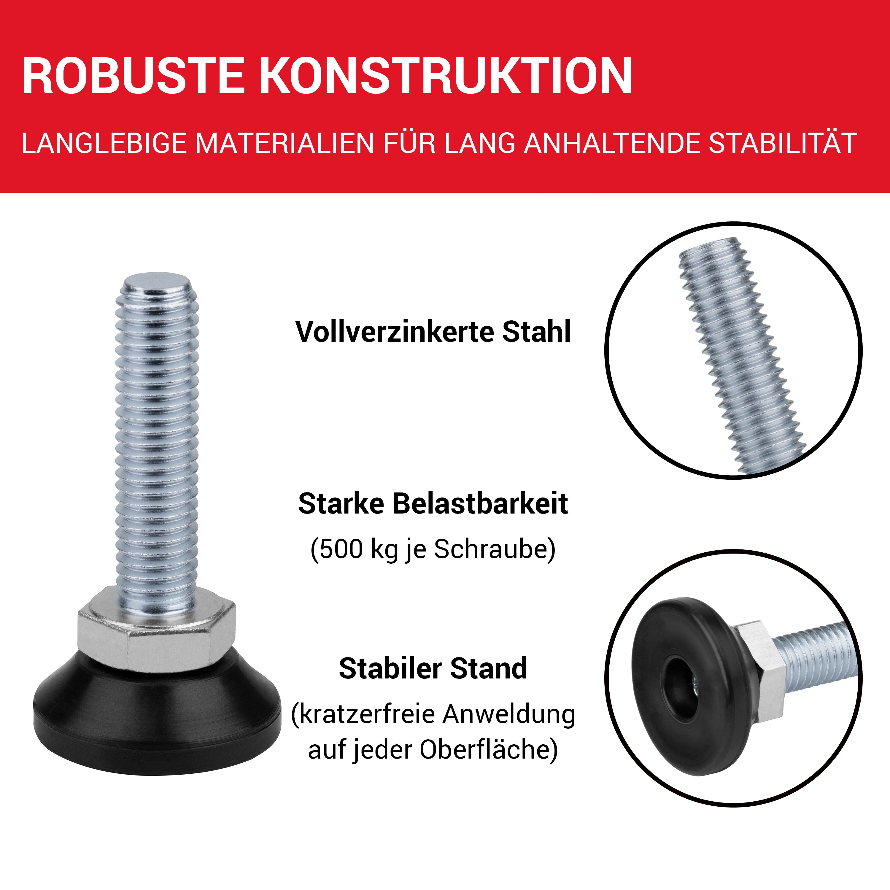 LouMaxx Regulierschrauben M10 10er Set - Stellfüße - Bodenausgleichsschraube - Regulierschraube - Stellschraube – Verstellschraube M10x40 mm