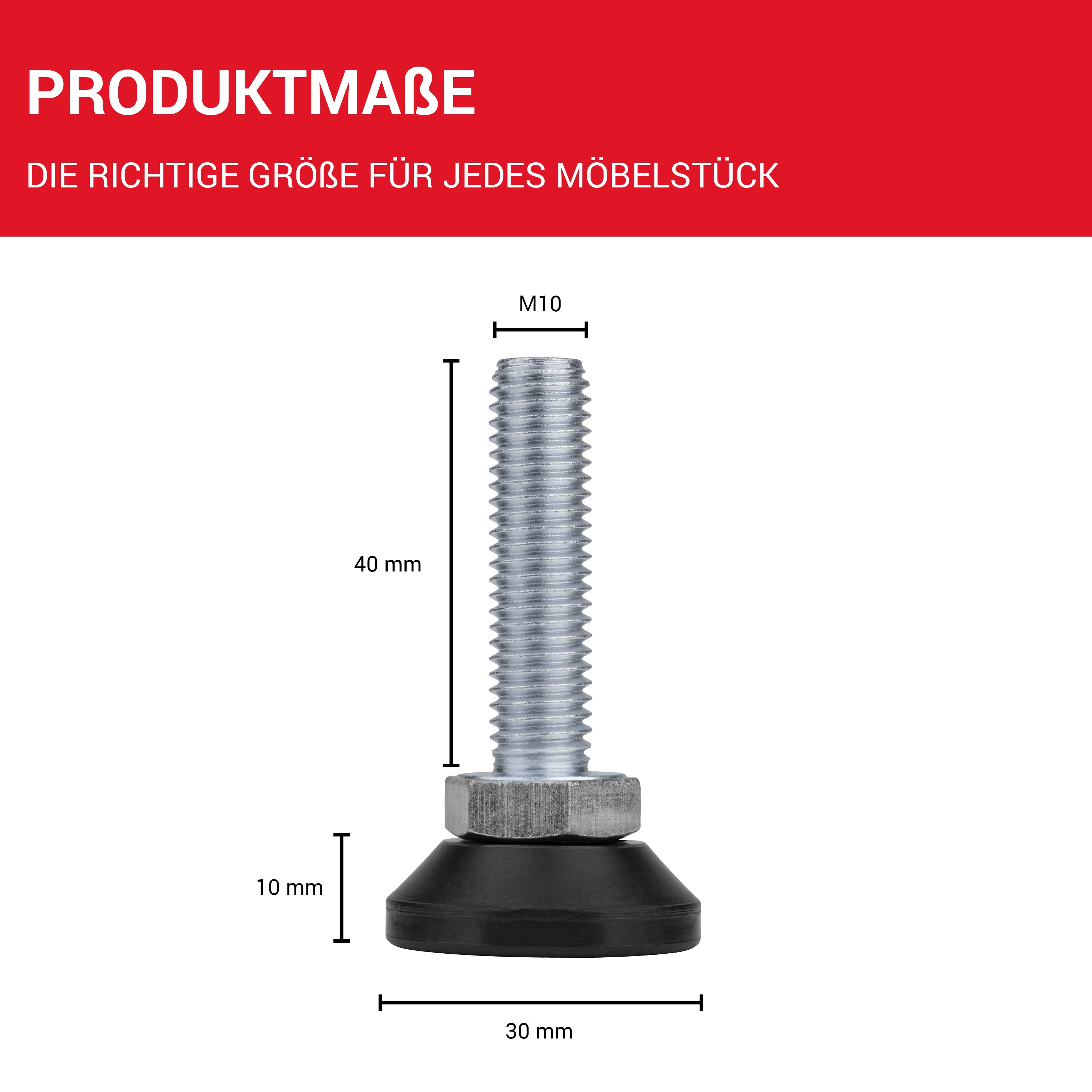 LouMaxx Regulierschrauben M10 10er Set - Stellfüße - Bodenausgleichsschraube - Regulierschraube - Stellschraube – Verstellschraube M10x40 mm