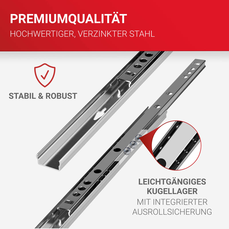 LouMaxx Kugelauszug 2er Set (1 Paar) Schubladenschienen 240 mm / 17mm Nut Schubladenauszug - Schienen für Schubladen - Schubladen Schienensystem