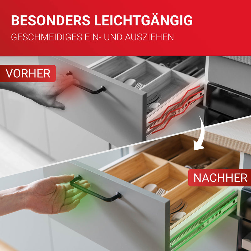 LouMaxx Kugelauszug 2er Set (1 Paar) Schubladenschienen 240 mm / 17mm Nut Schubladenauszug - Schienen für Schubladen - Schubladen Schienensystem