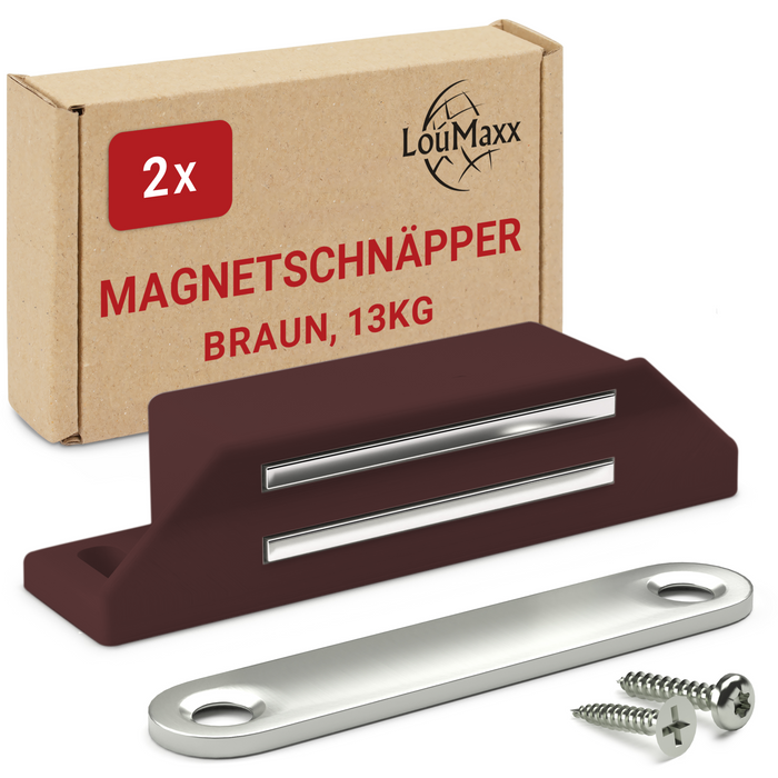 LouMaxx Magnetschnäpper extra stark – Haltekraft 13kg – 2er Set in braun Magnetverschluss – Magnetschloss – Türmagnet – Möbelmagnet – Schranktür