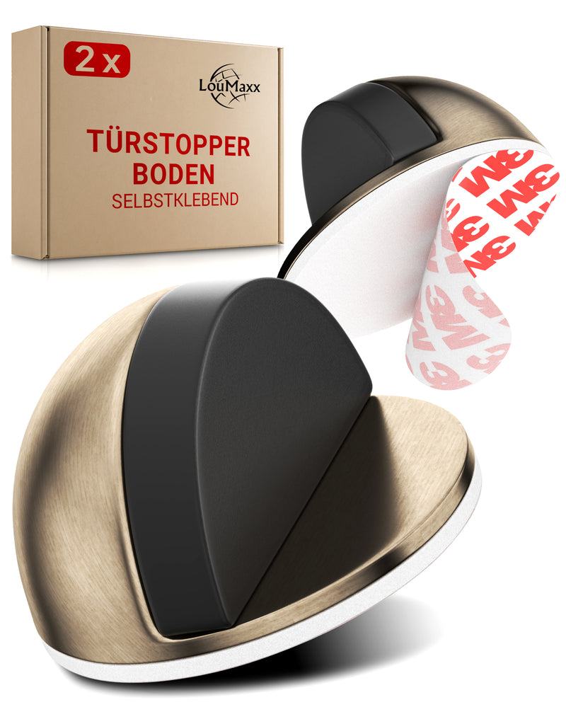 LouMaxx Türstopper Boden selbstklebend - 2er Set Tür Stopper Antik-Messing-Optik - Türstopper kleben - Bodentürstopper selbstklebend