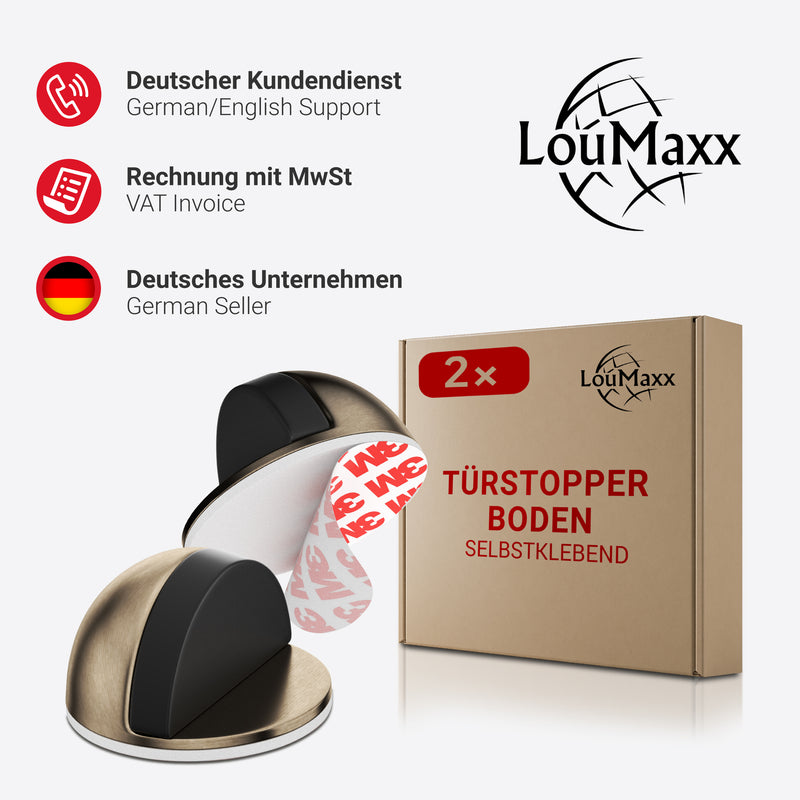 LouMaxx Türstopper Boden selbstklebend - 2er Set Tür Stopper Antik-Messing-Optik - Türstopper kleben - Bodentürstopper selbstklebend