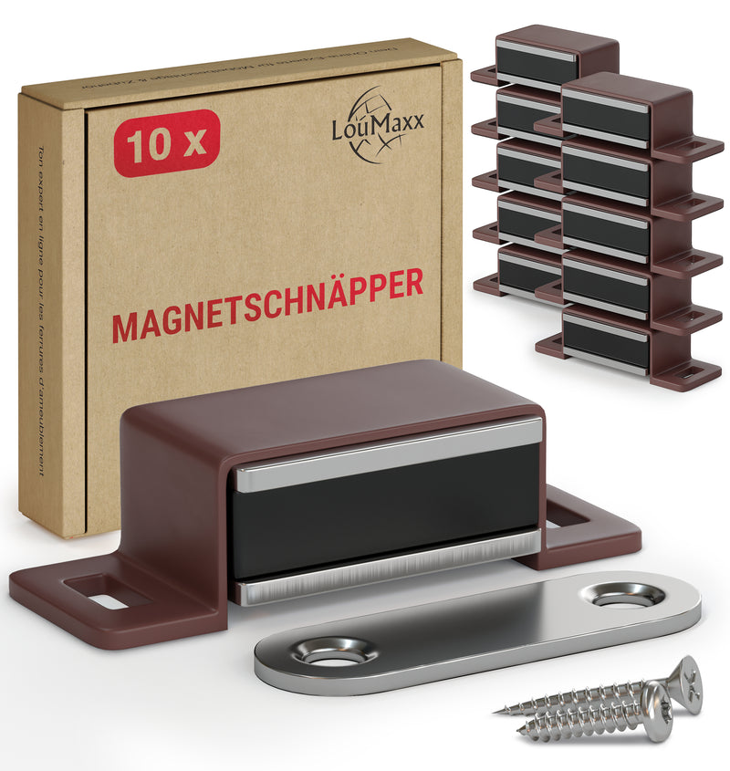 LouMaxx Magnetschnäpper stark - Haltekraft 4kg - 10er Set in braun – Türmagnet - Magnetverschluss - Tür Magnet - Magnetverschluss Schrank