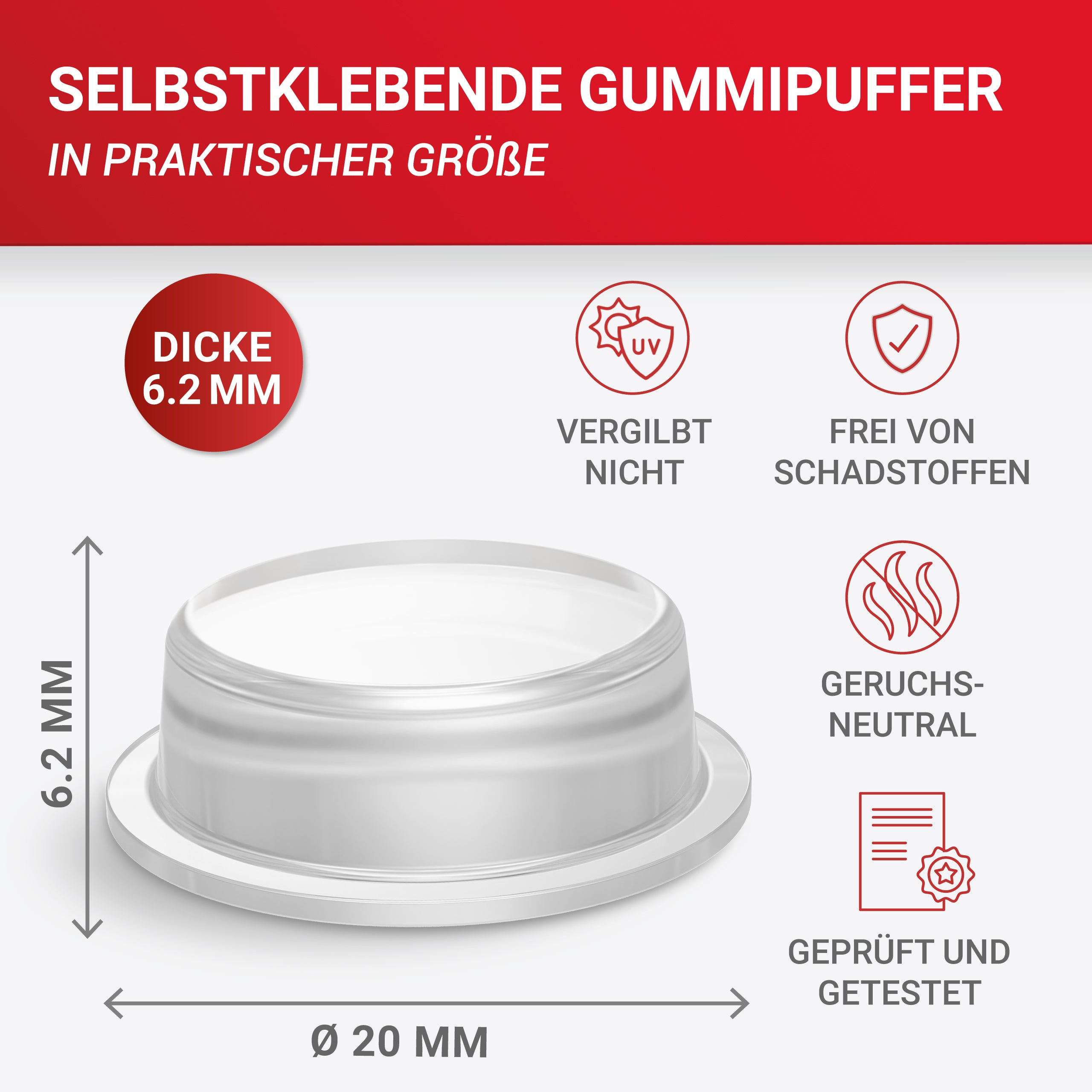 LouMaxx Gummipuffer - 12x Puffer transparent 20mm Ø - Gumminoppen für Glasplatten – Elastikpuffer transparent selbstklebend – Anschlagpuffer