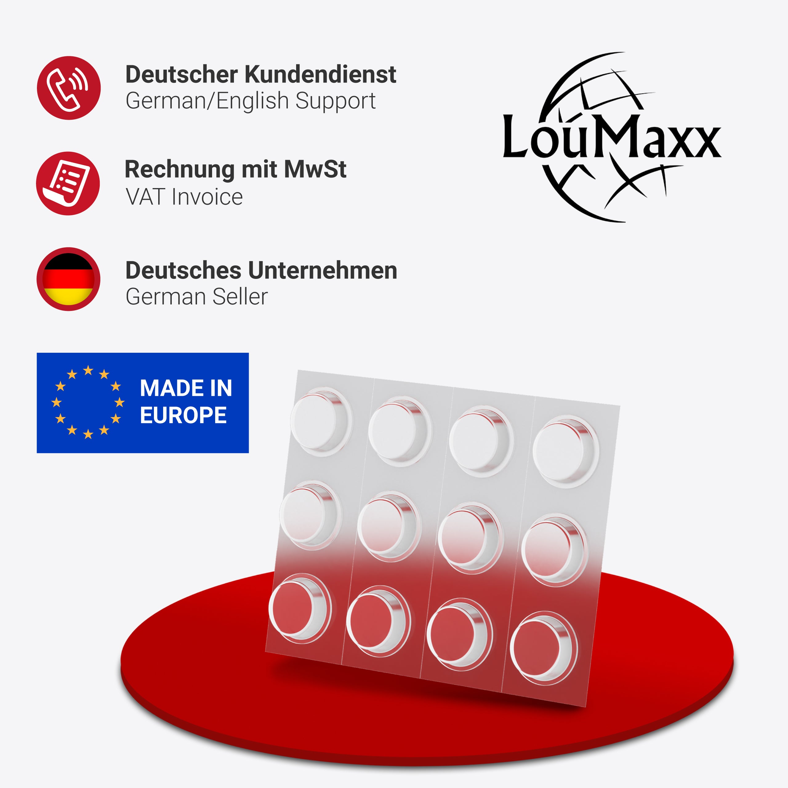 LouMaxx Gummipuffer - 12x Puffer transparent 20mm Ø - Gumminoppen für Glasplatten – Elastikpuffer transparent selbstklebend – Anschlagpuffer