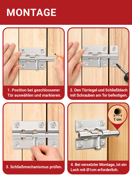 LouMaxx Türriegel 2er Set - Riegelschloss 38x55 mm - inklusive Schrauben - Schlossriegel – Riegel Tür - Schieberiegel – Verriegelung für Türen