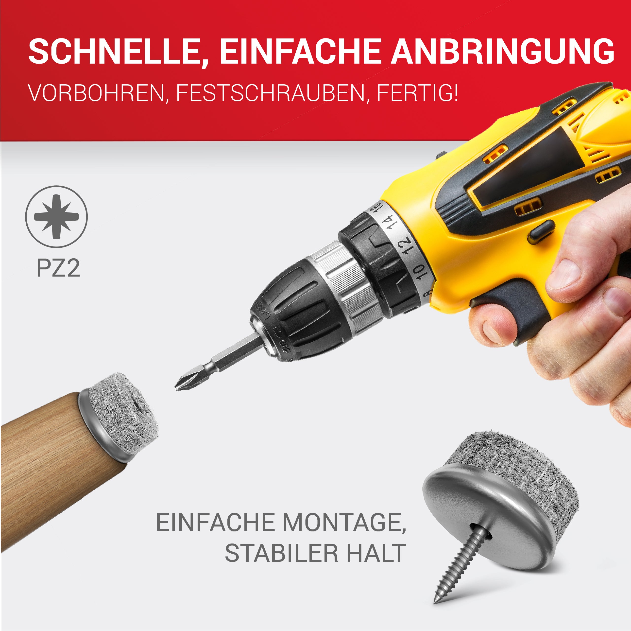 LouMaxx Stuhl Filzgleiter Schrauben – 20er Set (rund, Ø 20mm) grau – Stuhlgleiter mit 6 mm dickem Filz – stabile Metalleinfassung – Premium Schutz