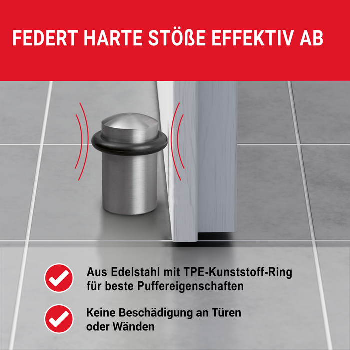 LouMaxx Türstopper Boden Edelstahl zum Schrauben rund - 2er Set Tür Stopper – Türstopper Edelstahl – Türstopper Boden schrauben – Türstopper schrauben