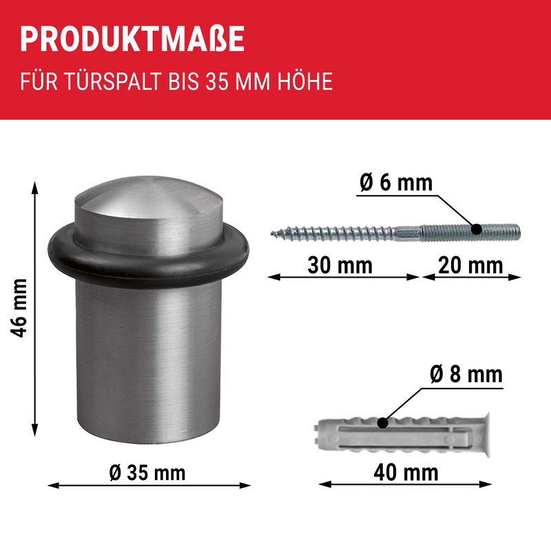 LouMaxx Türstopper Boden Edelstahl zum Schrauben rund - 2er Set Tür Stopper – Türstopper Edelstahl – Türstopper Boden schrauben – Türstopper schrauben
