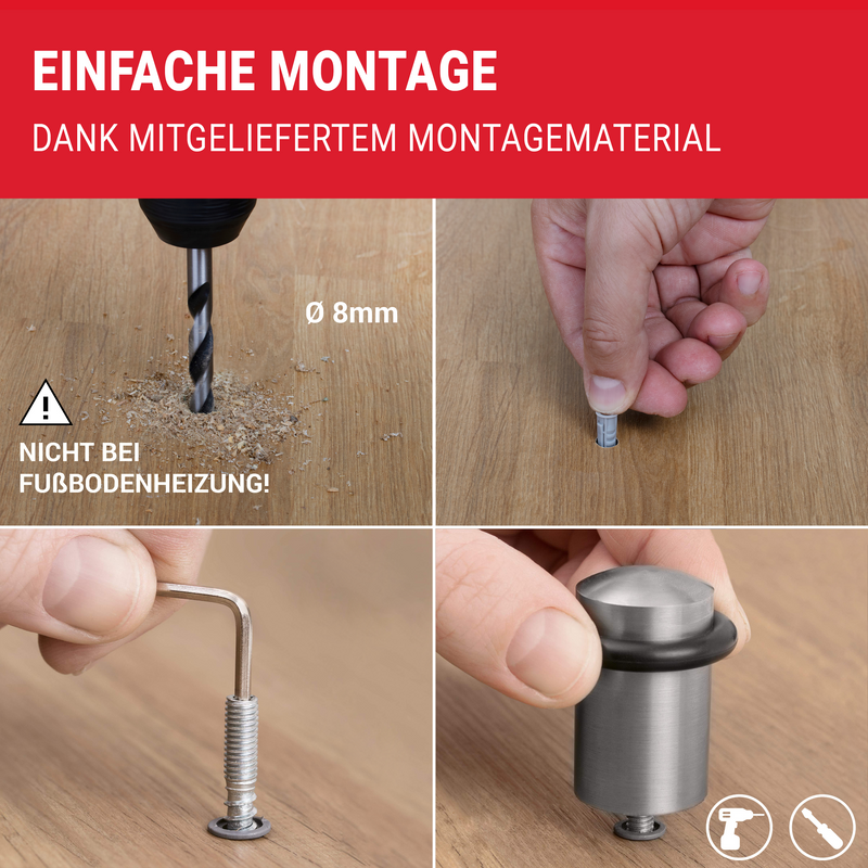 LouMaxx Türstopper Boden Edelstahl zum Schrauben rund - 2er Set Tür Stopper – Türstopper Edelstahl – Türstopper Boden schrauben – Türstopper schrauben