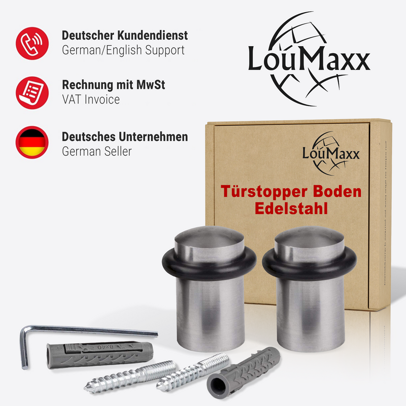 LouMaxx Türstopper Boden Edelstahl zum Schrauben rund - 2er Set Tür Stopper – Türstopper Edelstahl – Türstopper Boden schrauben – Türstopper schrauben
