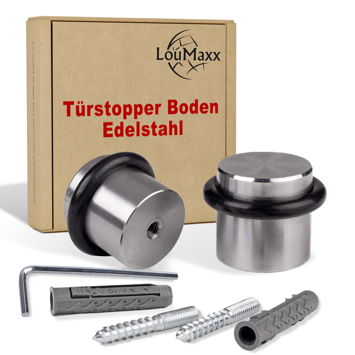 LouMaxx Türstopper Boden Edelstahl zum Schrauben rund – 2er Set Tür Stopper – Türstopper Edelstahl – Türstopper Boden schrauben – Türstopper schrauben