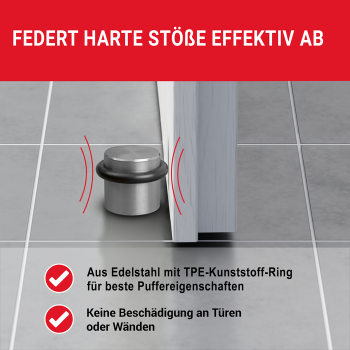 LouMaxx Türstopper Boden Edelstahl zum Schrauben - Schützt Wände dauerhaft vor Beschädigungen - Rostfrei mit TPE-Dämpfung, Ø 38mm - Witterungsbeständig
