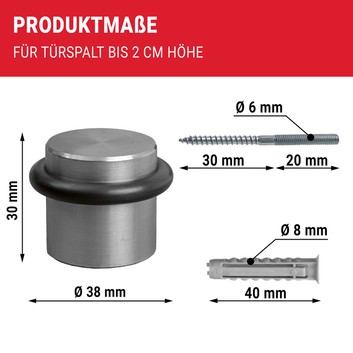 LouMaxx Türstopper Boden Edelstahl zum Schrauben - Schützt Wände dauerhaft vor Beschädigungen - Rostfrei mit TPE-Dämpfung, Ø 38mm - Witterungsbeständig