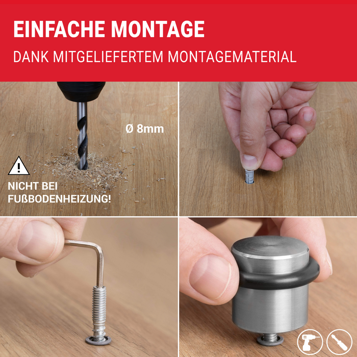 LouMaxx Türstopper Boden Edelstahl zum Schrauben - Schützt Wände dauerhaft vor Beschädigungen - Rostfrei mit TPE-Dämpfung, Ø 38mm - Witterungsbeständig