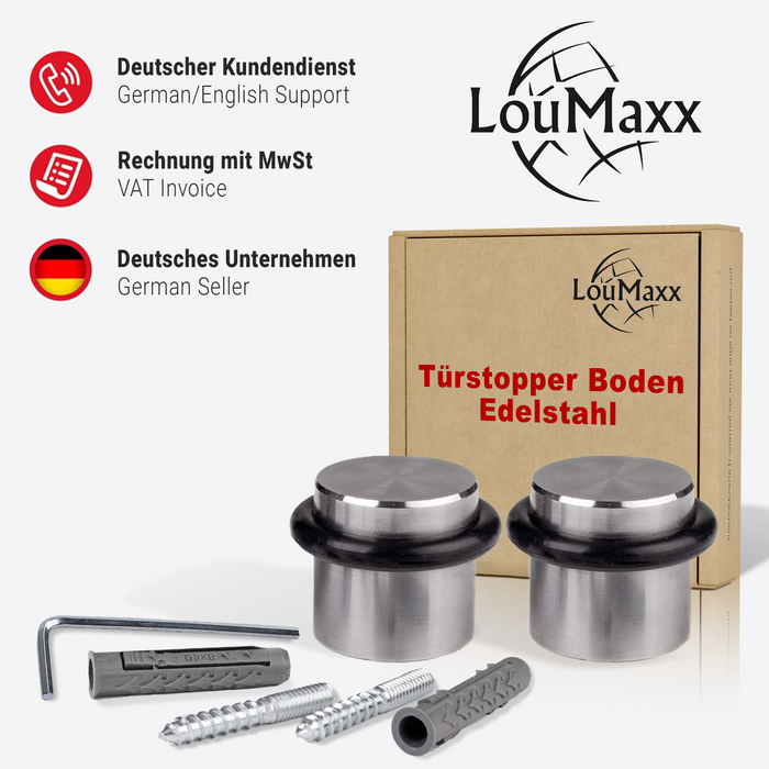 LouMaxx Türstopper Boden Edelstahl zum Schrauben rund – 2er Set Tür Stopper – Türstopper Edelstahl – Türstopper Boden schrauben – Türstopper schrauben
