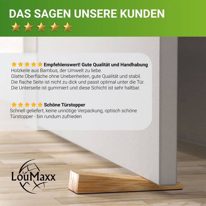 LouMaxx Bambus Türkeil Türstopper Boden 2er Set, Holz - Türstopper Keil aus naturbelassenem Bambus – Türstopper Holz – Türkeil Holz – Keile Holz