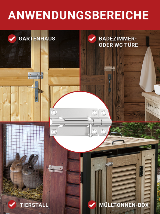 LouMaxx Türriegel 2er Set - Riegelschloss 38x70 mm - inklusive Schrauben - Schlossriegel – Riegel Tür - Schieberiegel – Verriegelung für Türen
