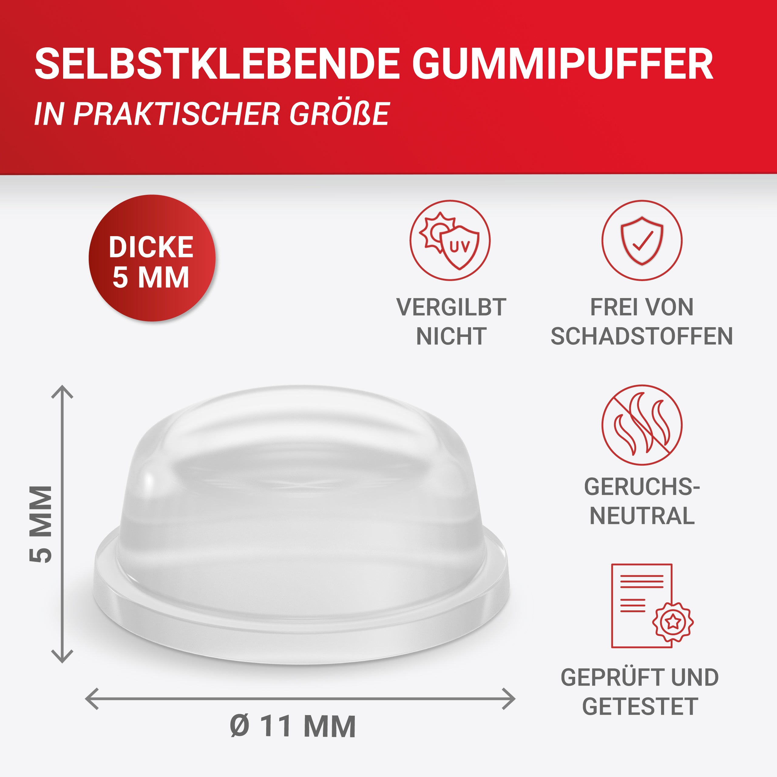 LouMaxx Gummipuffer - 24x Puffer transparent 11mm Ø - Gumminoppen für Glasplatten – Elastikpuffer transparent selbstklebend – Anschlagpuffer