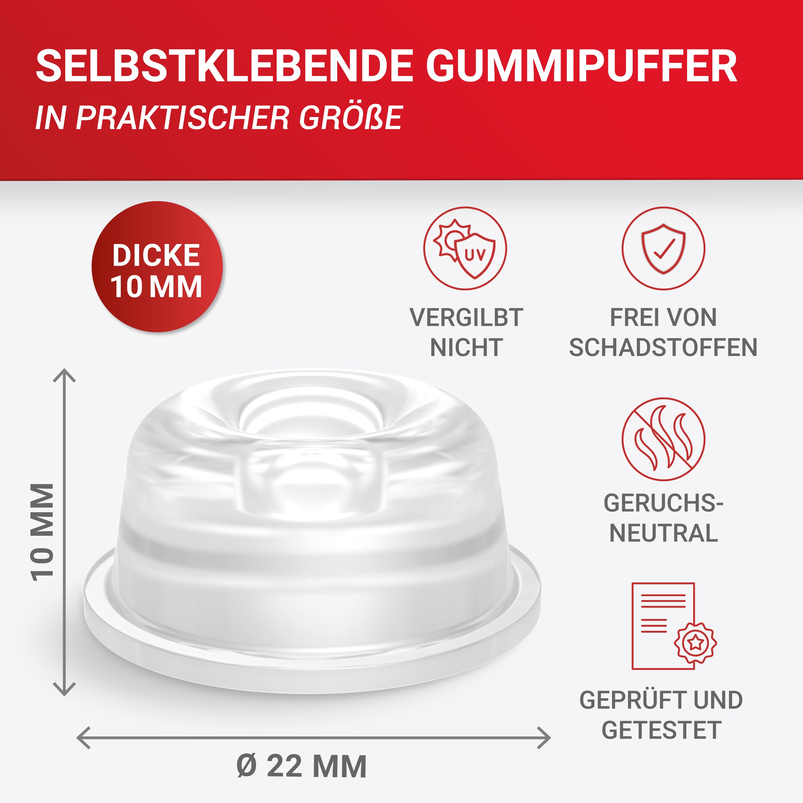 LouMaxx Gummipuffer - 12x Puffer transparent 22mm Ø - Gumminoppen für Glasplatten – Elastikpuffer transparent selbstklebend – Anschlagpuffer