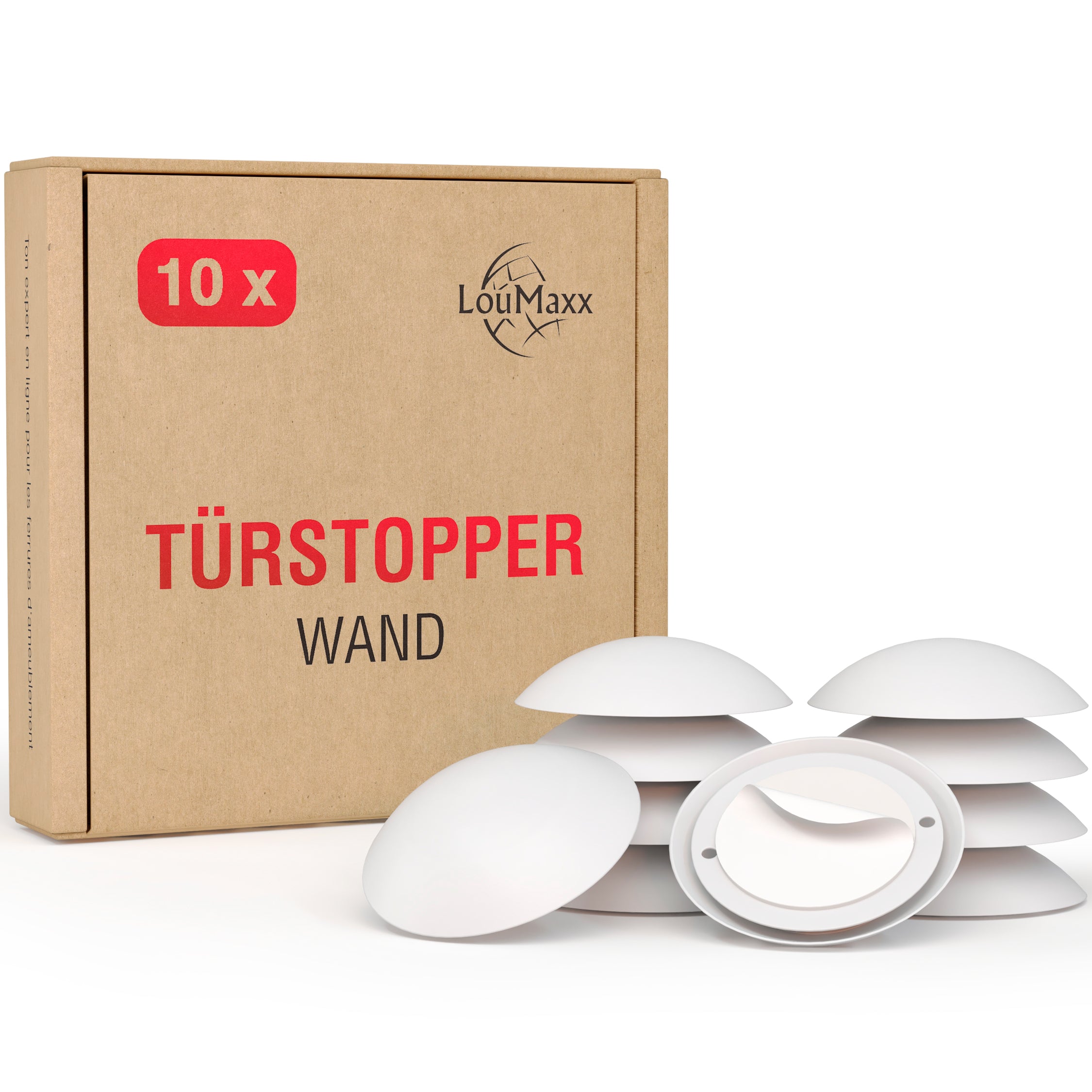 LouMaxx Türstopper Wand selbstklebend oder zum Schrauben Ø 60 mm - 10er Set weiß Wandstopper selbstklebend - Türpuffer Wand