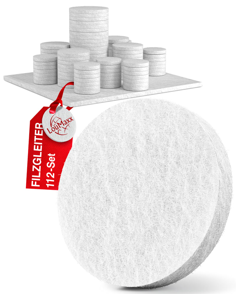 LouMaxx Filzgleiter selbstklebend weiß 112er Set (rund & eckig) – Filz selbstklebend - Möbelgleiter mit 4 mm Dicke und hoher Klebkraft